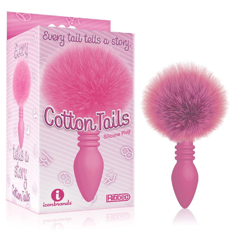 Icon Brands The 9s Cottontails Ribbed Butt Plug with Purple Faux Fur Tail - - Butt Plugs