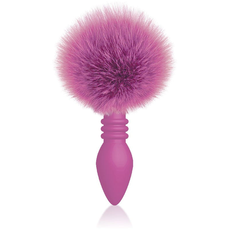 Icon Brands The 9s Cottontails Ribbed Butt Plug with Purple Faux Fur Tail - - Butt Plugs