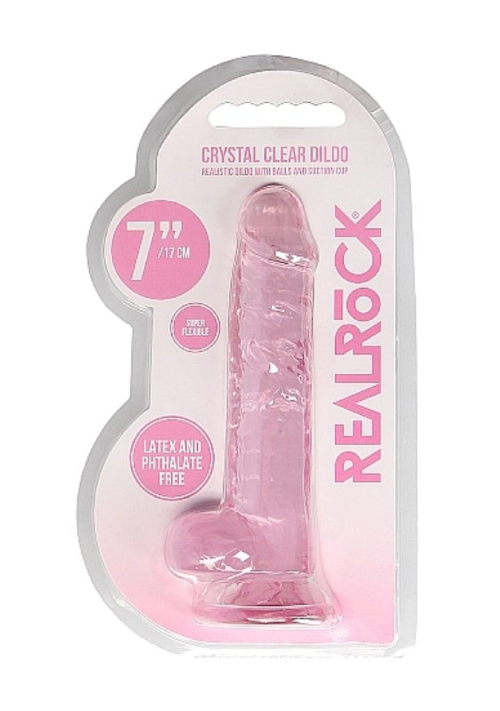 Shots Toys Realrock Crystal Clear Dildo with Balls 7 inch Suction Cup - - Realistic Dildos