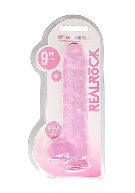 Shots Toys Realrock Crystal Clear Dildo with Balls 9 inch Suction Cup - - Luxury Sex Toys