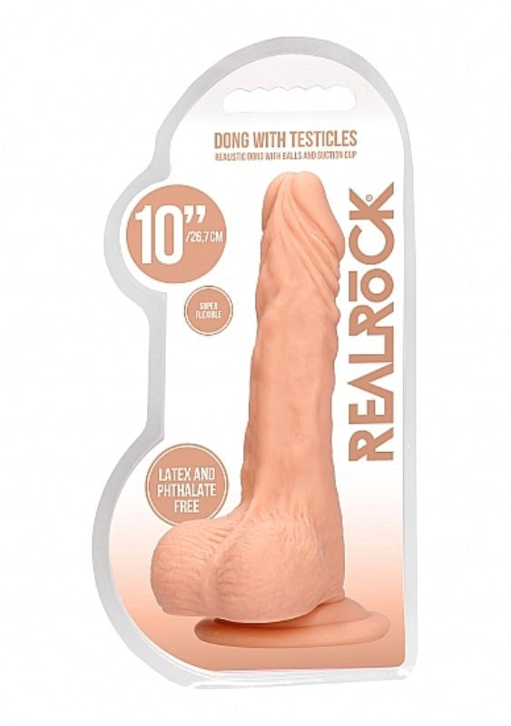Shots Toys Realrock Skin Dong with Testicles 10 inch Realistic Dildo - - Realistic Dildos