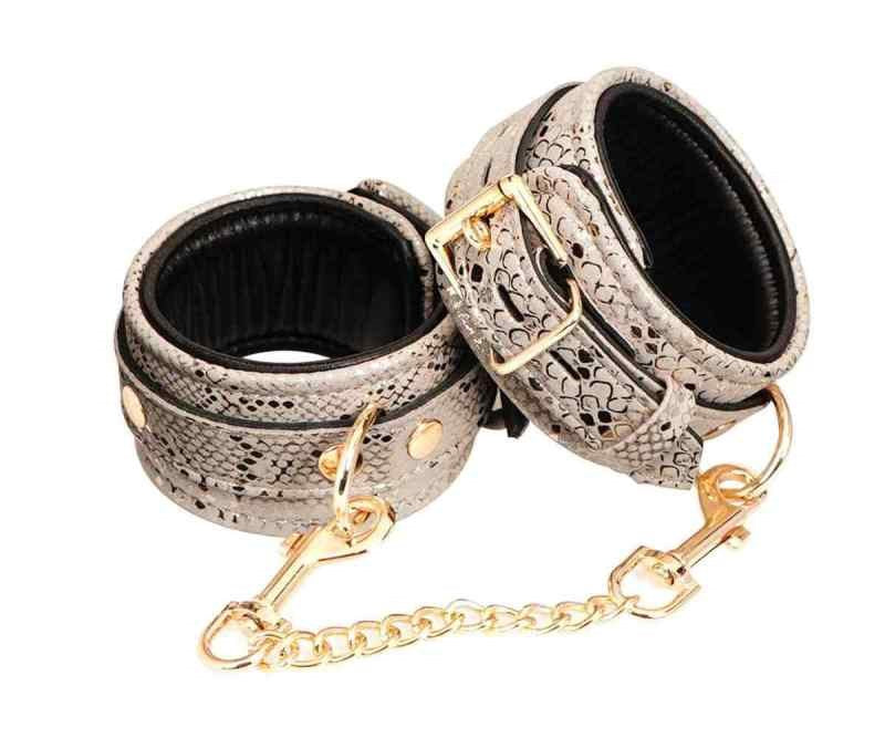 Spartacus Snake Print Microfiber Ankle Restraints with Lambskin Padding - - Butt Plugs