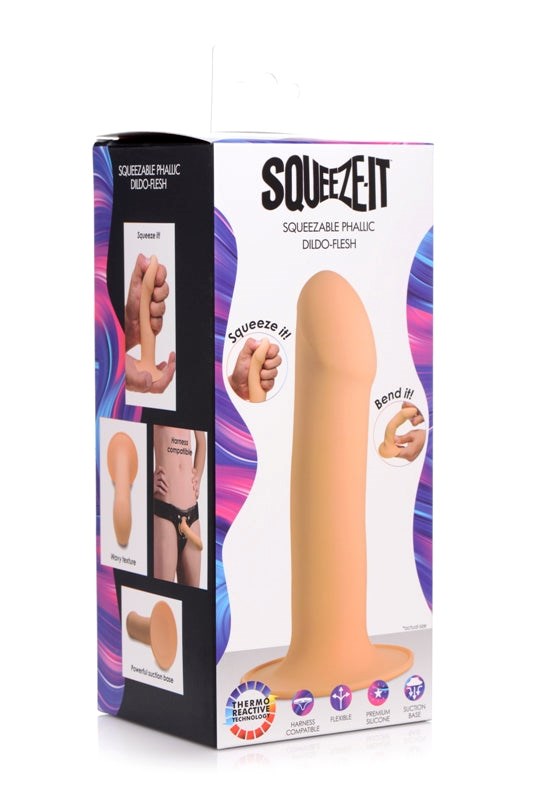 XR Brands Squeeze It Squeezable Phallic Dildo with Thermo Reactive Technology - - Realistic Dildos