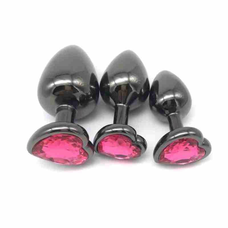 BDStyle Heart Jeweled Black Steel Butt Plug Large Premium Temperature Play - - Rabbit Vibrators