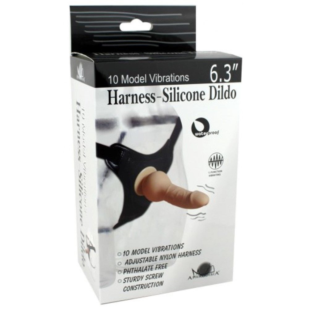 Aphrodisia Vibrating Harness & 6.3 Silicone Dildo with 10 Speed Vibrator - - Steel Sex Toys