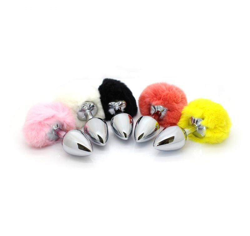 BDStyle Bunny Faux Tail Silver Smooth Butt Plug Small Metal Anal Toy - - Steel Sex Toys