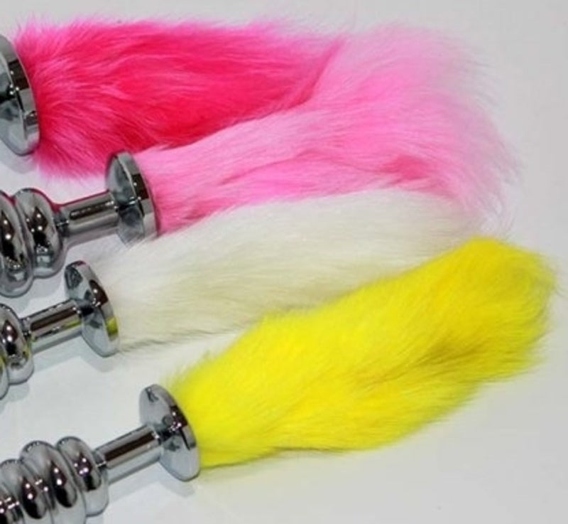 BDStyle Faux Rabbit Tail Ribbed Butt Plug Silver Small Beginner Metal Anal - - Steel Sex Toys