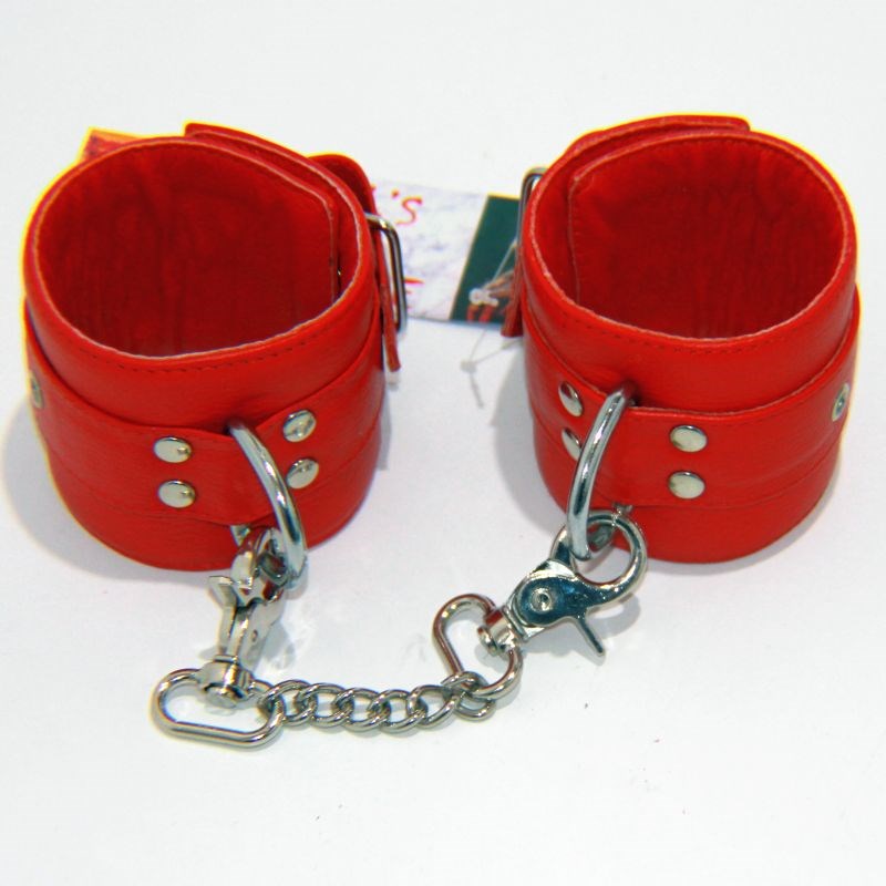 Leather Studded Wrist Cuffs With Chains - - Cuffs and Restraints