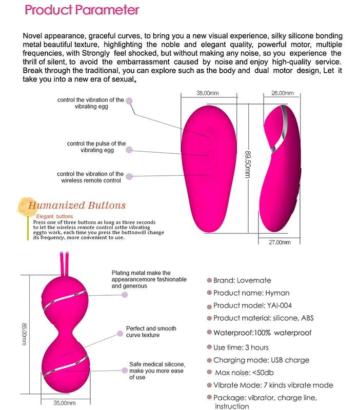 LoveMate Hyman Kegel Balls Dual Vibration Remote Control Kegel Exerciser - - Strap On Sextoys