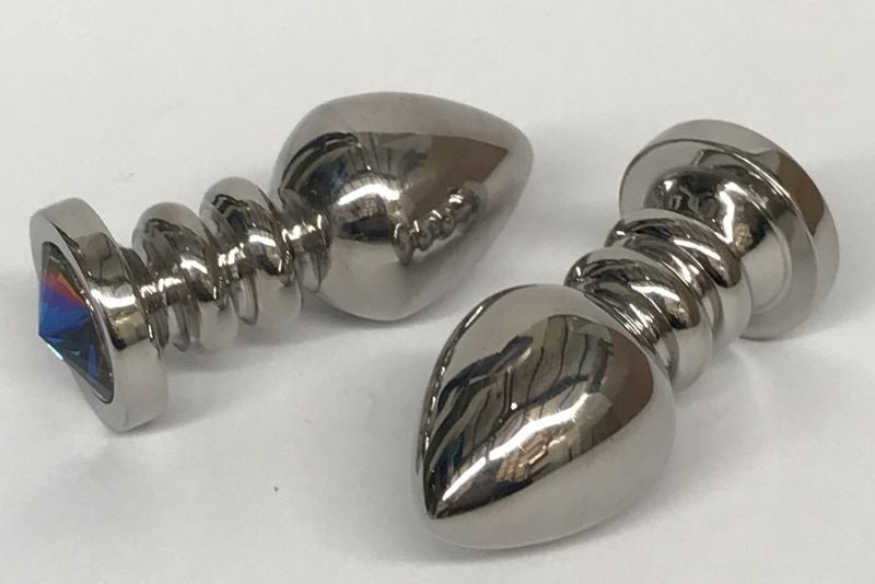 Hells Couture Ribbler Metal Jeweled Anal Plug Large Triple Ribbed Steel - - Love Eggs and Kegel Exercisers