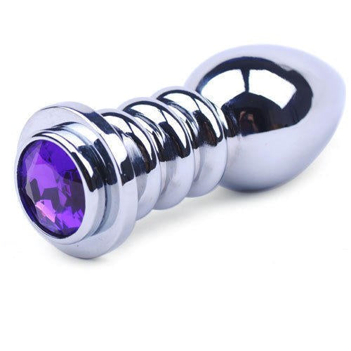 BDStyle Ribbler Metal Jeweled Butt Plug Triple Ribbed Metal Design - - G-Spot Vibrators