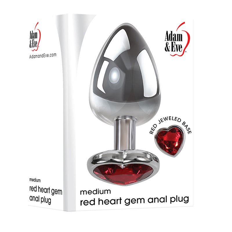 Adam & Eve Red Heart Gem Anal Plug Premium Aluminum Temperature Play Butt Plug - - Butt Plugs
