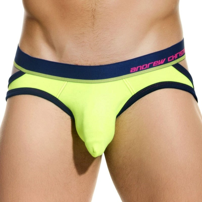 Andrew Christian Almost Naked Comfort Jock Neon Yellow Bamboo Anatomical Pouch - - Jocks and G-Strings