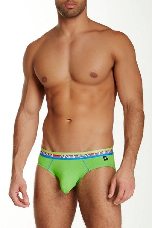 Andrew Christian Almost Naked Pride Lime Brief with Hang Free Design - - Jocks and G-Strings