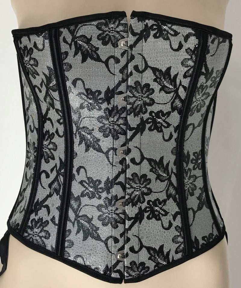 Ella Bidoe Black and Silver Floral Corset with Underwired Support - - Bustiers and Corsets