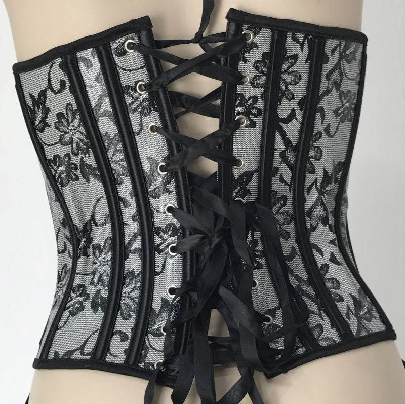 Ella Bidoe Black and Silver Floral Corset with Underwired Support - - Bustiers and Corsets