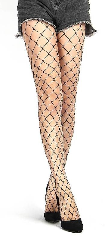 OH Yeah Black Long Sheer Tight Wide Fence Net Pantyhose Wide Net Pattern - - Hosiery