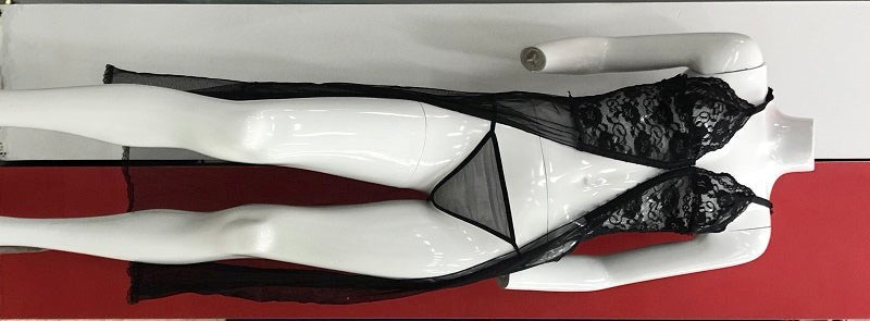 Ella Bidoe Black See Through Sheer Night Dress with G String Premium Lace - - Kimono's and Gowns