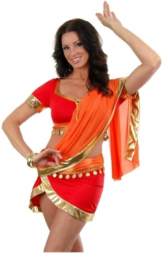 Leg Avenue Bollywood Beauty Costume Gold Coin Trim Chiffon Sari - - Fancy Dress Ups