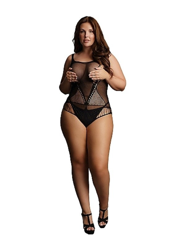 Shots Toys Contrast Net Teddy Intricate Net Pattern Design - - Babydolls and Chemises