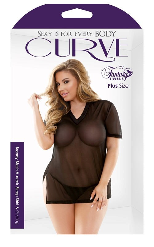 Fantasy Lingerie Curve Brandy Mesh Sleep Shirt And G String Sheer Mesh - - Bras and Bra Sets