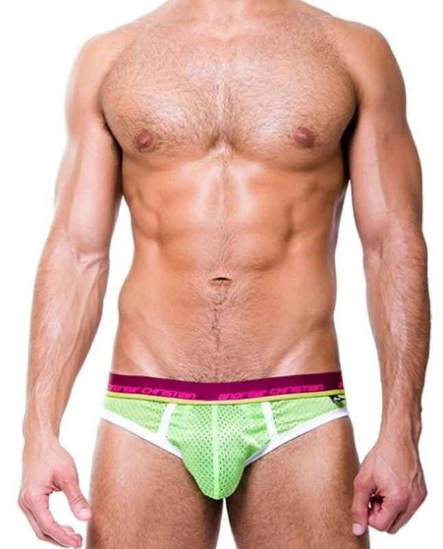 Andrew Christian Electric Air Jock w/ Show It Tech Lime Quick Dry Mesh - - Mens Briefs And Boxers