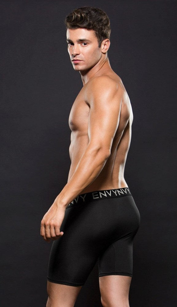 Envy Menswear Micro LowRise Logo Athletic Long Boxer Black Athletic Fit - - Jocks and G-Strings