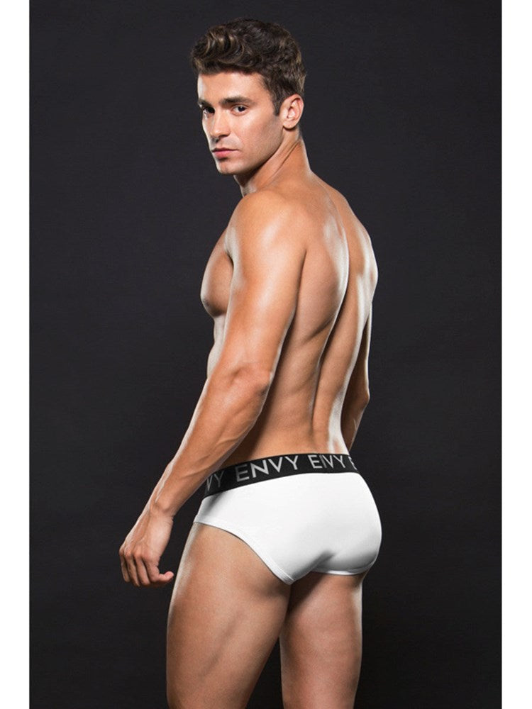 Envy Menswear Micro LowRise Logo Elastic Brief White Premium Support - - Jocks and G-Strings