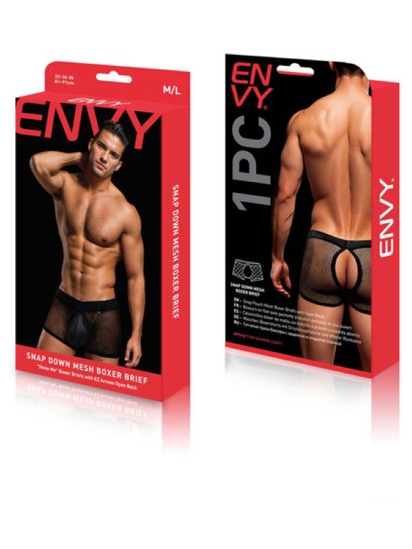 Envy Menswear Sleek Snap Down Mesh Boxer Briefs with Easy Access Feature - - Mens Briefs And Boxers