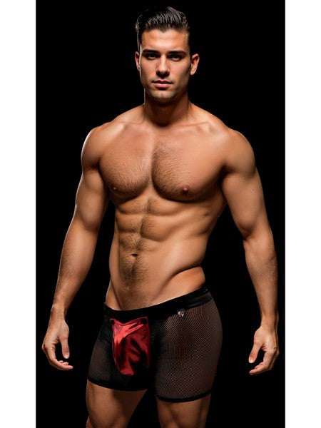 Envy Snap Down Mesh Boxer Brief Black Red Snap Access Breathable Mesh - - Mens Briefs And Boxers