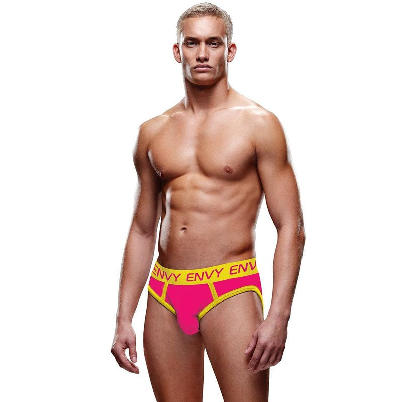 Envy Menswear Solid Jock Pink/Yellow Mens Underwear Bold Neon Style - - Jocks and G-Strings
