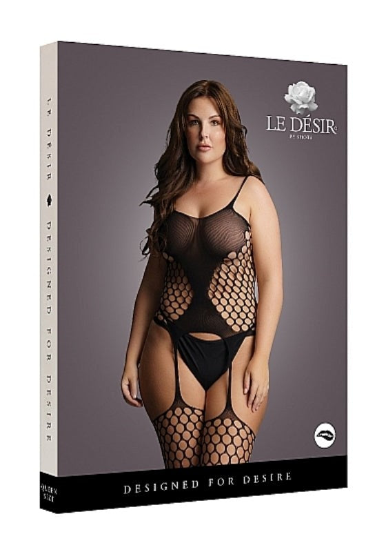 Shots Toys Fence Net Suspender Bodystocking Black One Size Intimate Lingerie - - Body Stockings