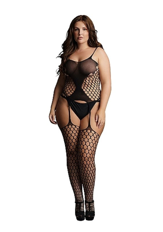 Shots Toys Fence Net Suspender Bodystocking Black One Size Intimate Lingerie - - Body Stockings