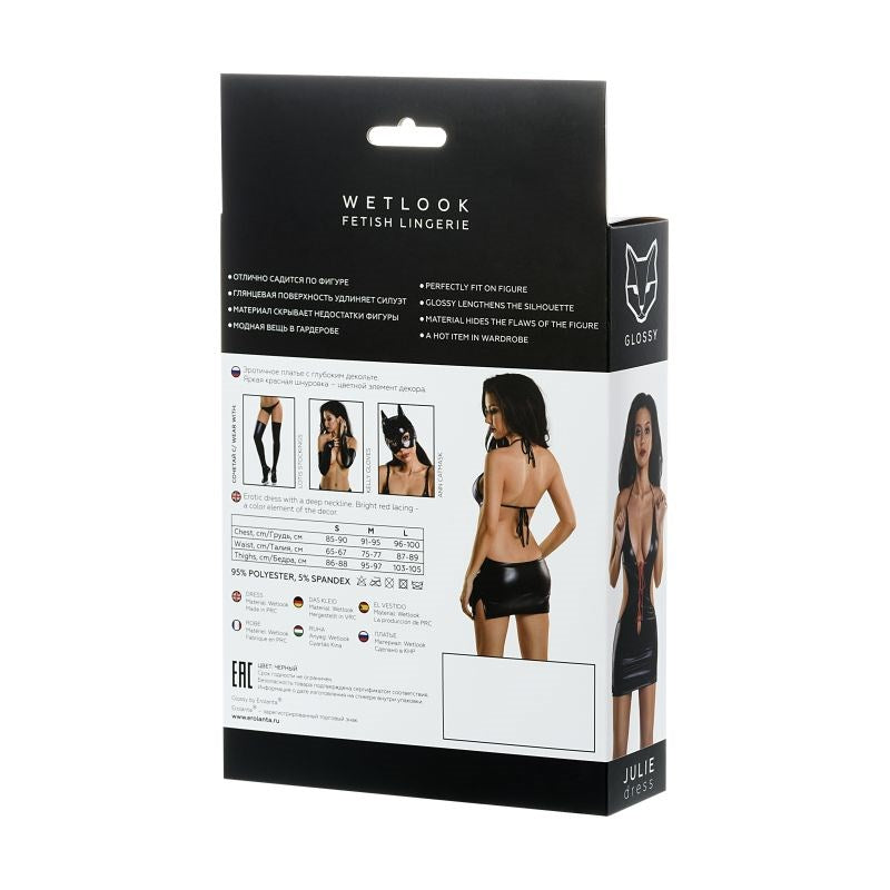 Glossy Sleek and Stylish Wetlook Dress Julie with Red Lace Accents - - Bras and Bra Sets