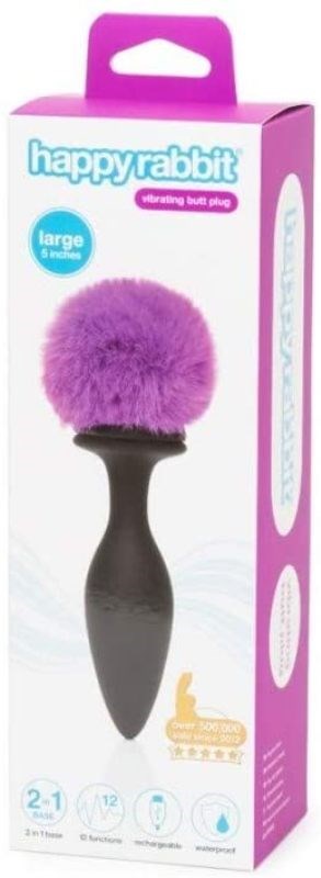 Love Honey Happy Rabbit Rechargeable Vibrating Bunny Tail Butt Plug 12 Speeds - - Anal Vibrators