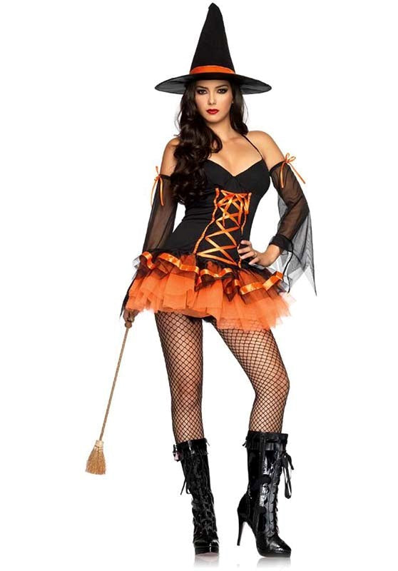 Leg Avenue Hocus Pocus Hottie Costume Halter Dress with Witch Hat - - Fancy Dress Ups