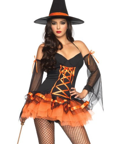 Leg Avenue Hocus Pocus Hottie Costume Halter Dress with Witch Hat - - Fancy Dress Ups