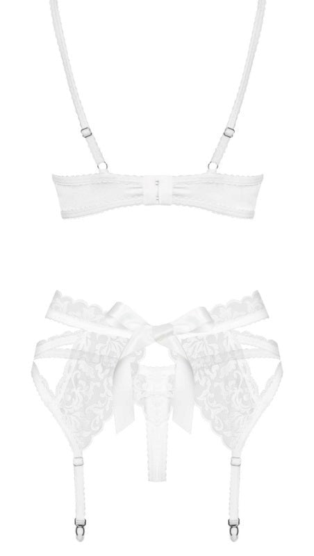 Obsessive Lacy White Set 3 piece Premium Lace Lingerie with Adjustable Fit - - Bras and Bra Sets