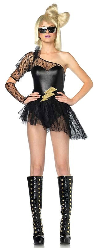 Leg Avenue Lightning Rocker Costume with Metallic Accents and Accessories - - Fancy Dress Ups
