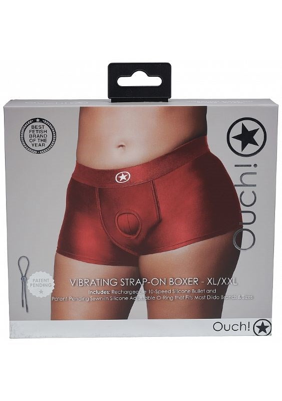 Shots Toys Ouch! Radiant Red Vibrating Strap On Boxer Adjustable Harness - - Strap On Sextoys