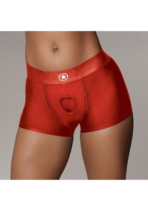 Shots Toys Ouch! Radiant Red Vibrating Strap On Boxer Adjustable Harness - - Strap On Sextoys