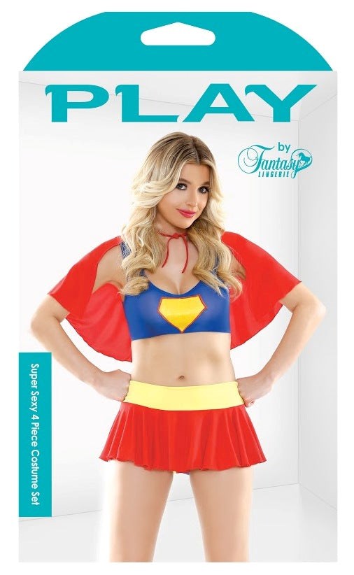 Fantasy Lingerie PLAY Super Sexy 4 Piece Costume Set Superhero Roleplay - - Fancy Dress Ups