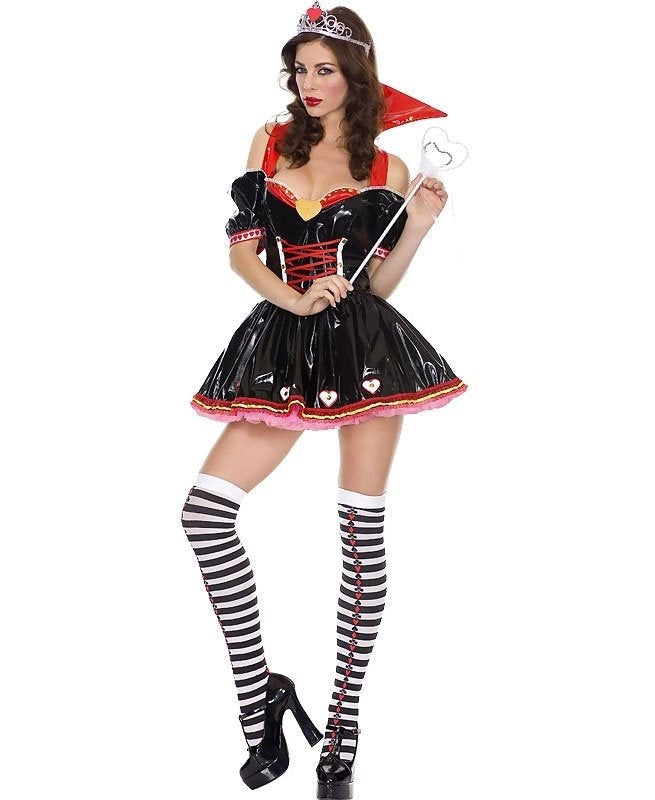 Music Legs Sexy Vinyl Queen Of Hearts Adult Costume Premium Vinyl Design - - Fancy Dress Ups