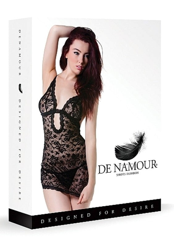 Shots Toys De Namour Black Babydoll & G String Seductive Lingerie Set - - Babydolls and Chemises