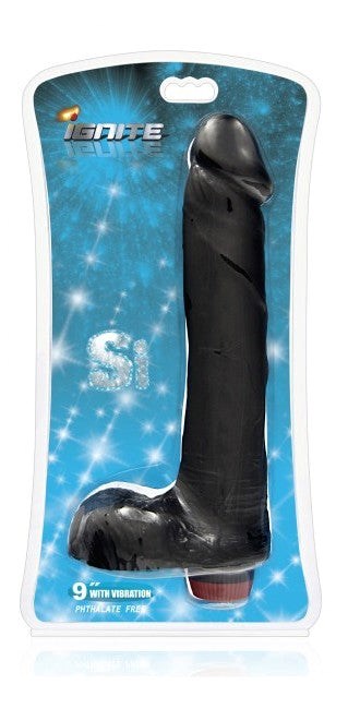 SI Novelties Ignite Vibrating Cock with Balls Black Rechargeable Dildo - - Realistic Dildos