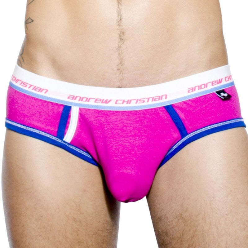 Andrew Christian Tighty Whitie Punked Mens Brief with Almost Naked Fuchsia - - Jocks and G-Strings