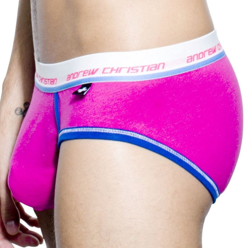 Andrew Christian Tighty Whitie Punked Mens Brief with Almost Naked Fuchsia - - Jocks and G-Strings