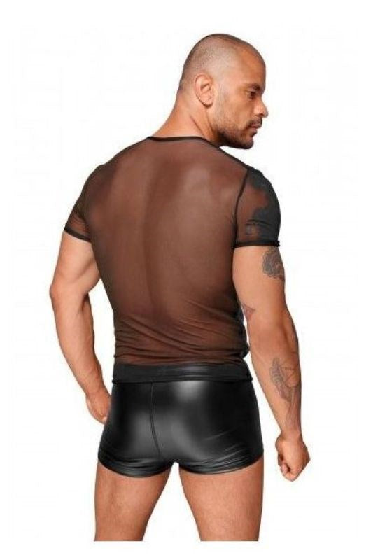 Noir Handmade Tulle Men Shirt With Decorative PVC Pleats Black Fetish Wear - - Mens Briefs And Boxers