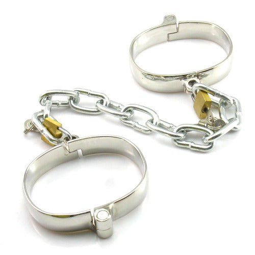 Unisex Luxury Dungeon Irons Cuffs With Chain - - Cuffs and Restraints