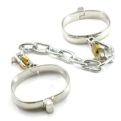 Unisex Luxury Dungeon Irons Cuffs With Chain - - Cuffs and Restraints